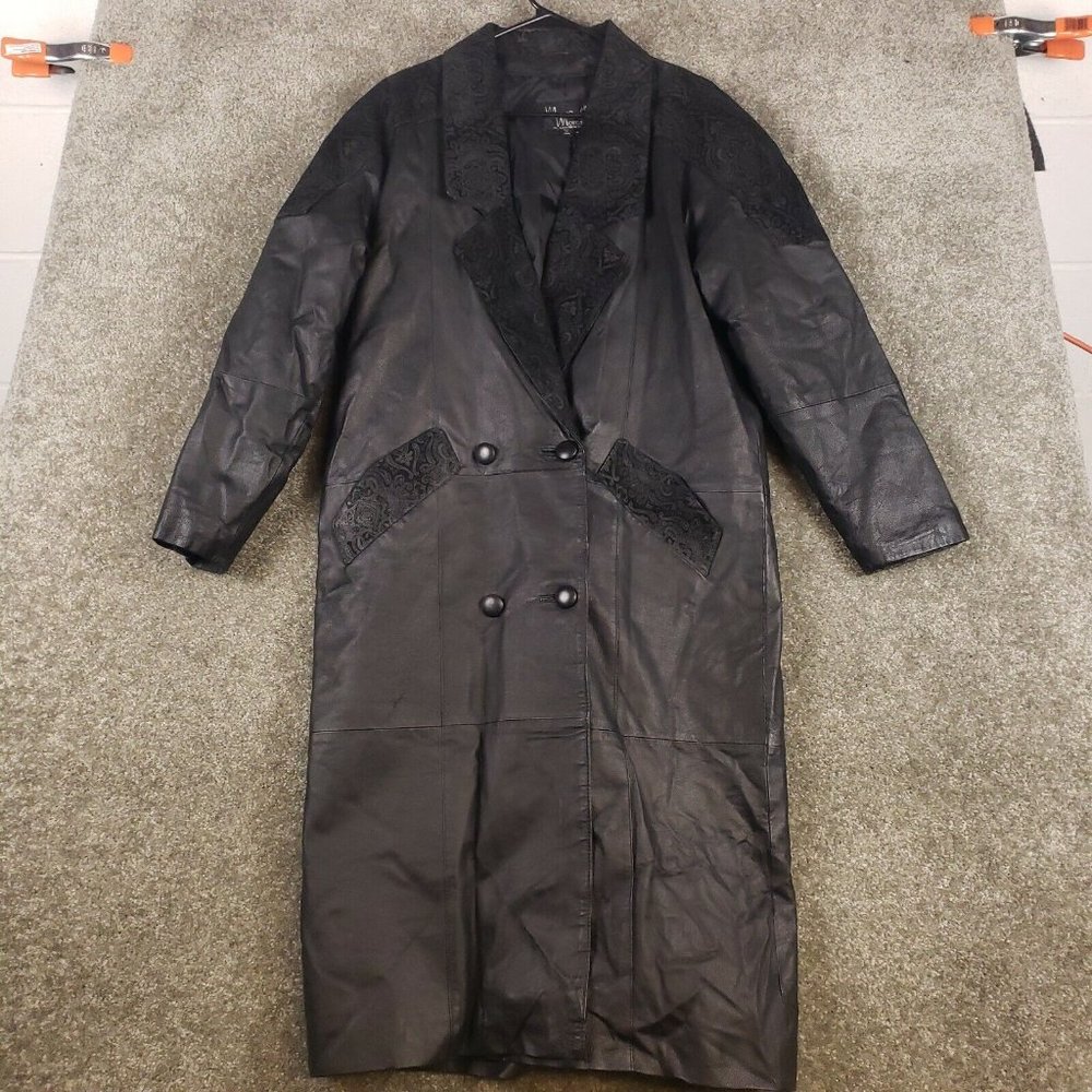 Marco Morani Leather Jacket Medium M Womens Black Shoulder Pads Double Breasted